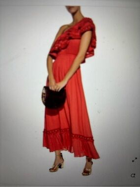 Misa Los Angeles One-Shoulder Ruffle Red Maxi Dress